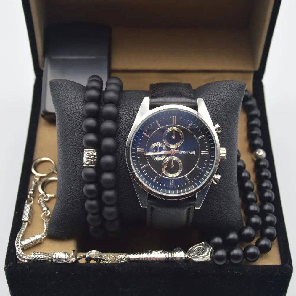 Male Clock Set Black-Clock Prayer Beads Lighter And 2 Wristband Souvenirs Made in Turkey, Father 'S Day, valentine Gift Pack