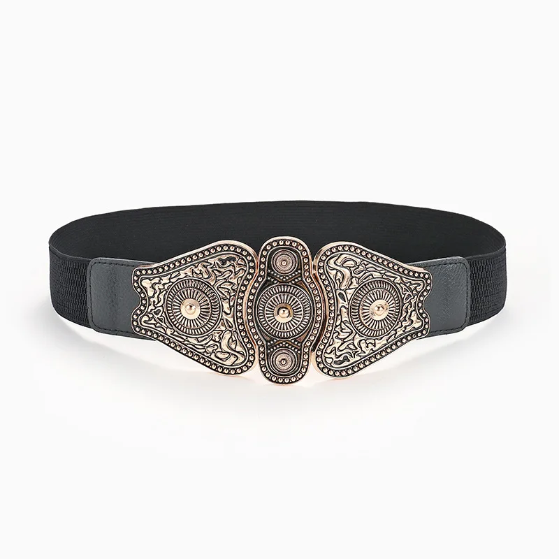 Cintura da donna nera elastica con fibbia a fiore retrò occidentale Cintura da donna alla moda Cappotto maglione Fascia da smoking per donna