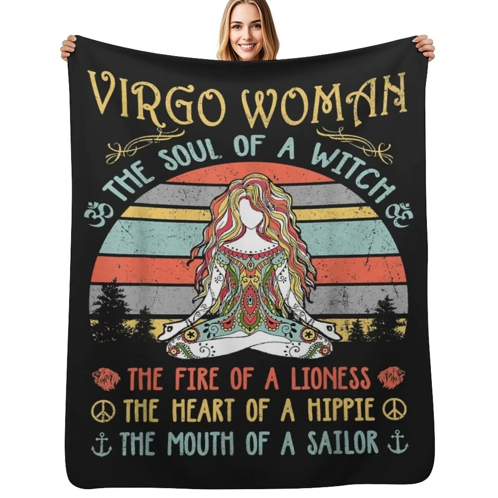 

Virgo Woman The Soul Of A Witch Vintage Birthday Gift Throw Blanket Shaggy Furry Soft Blanket for Bedroom Living Room