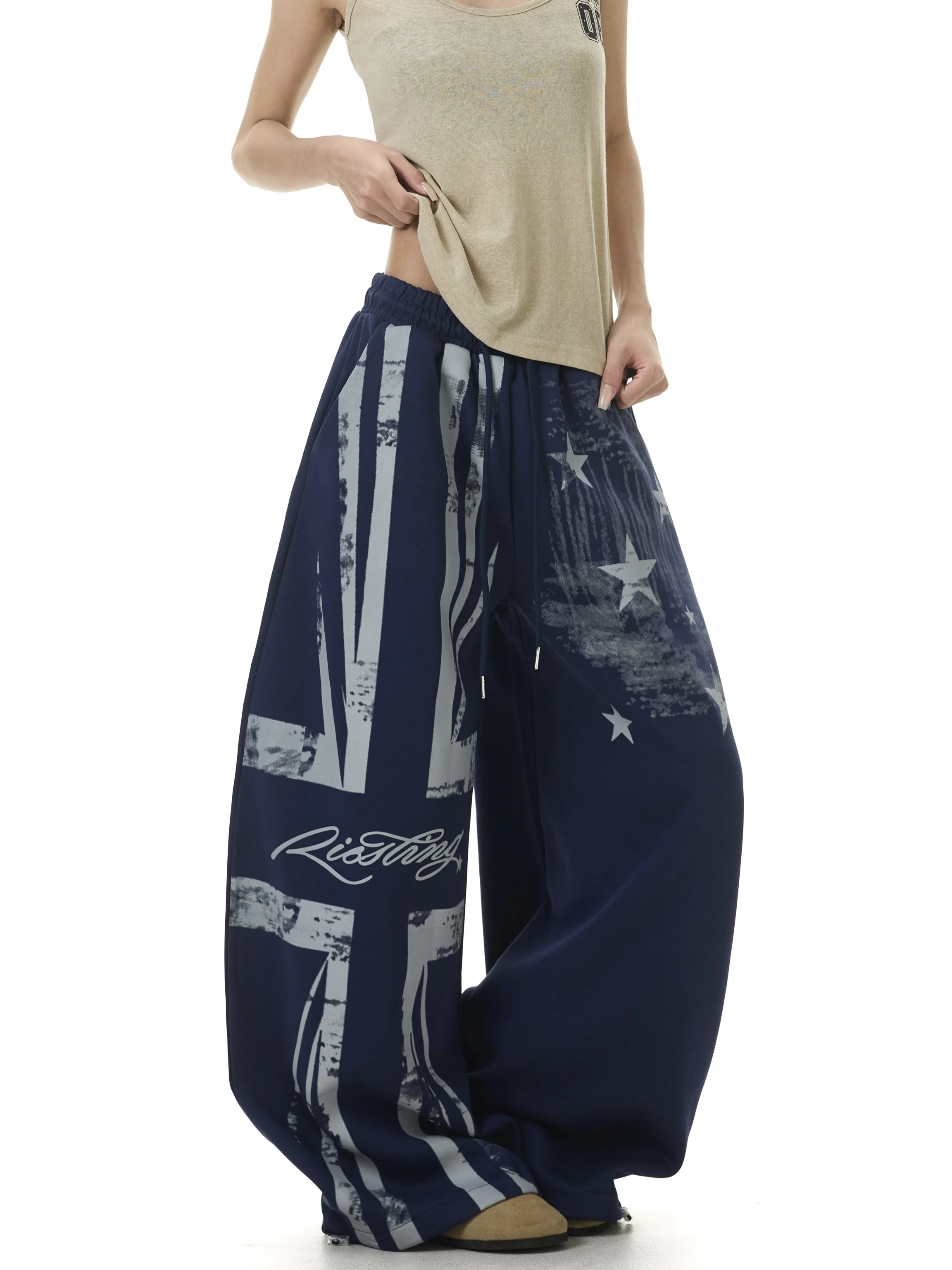 

Street Style American Original Union Jack Print Wide Leg Sweatpants Loose Casual Men Women Long Trousers Trendy Floor Length ...
