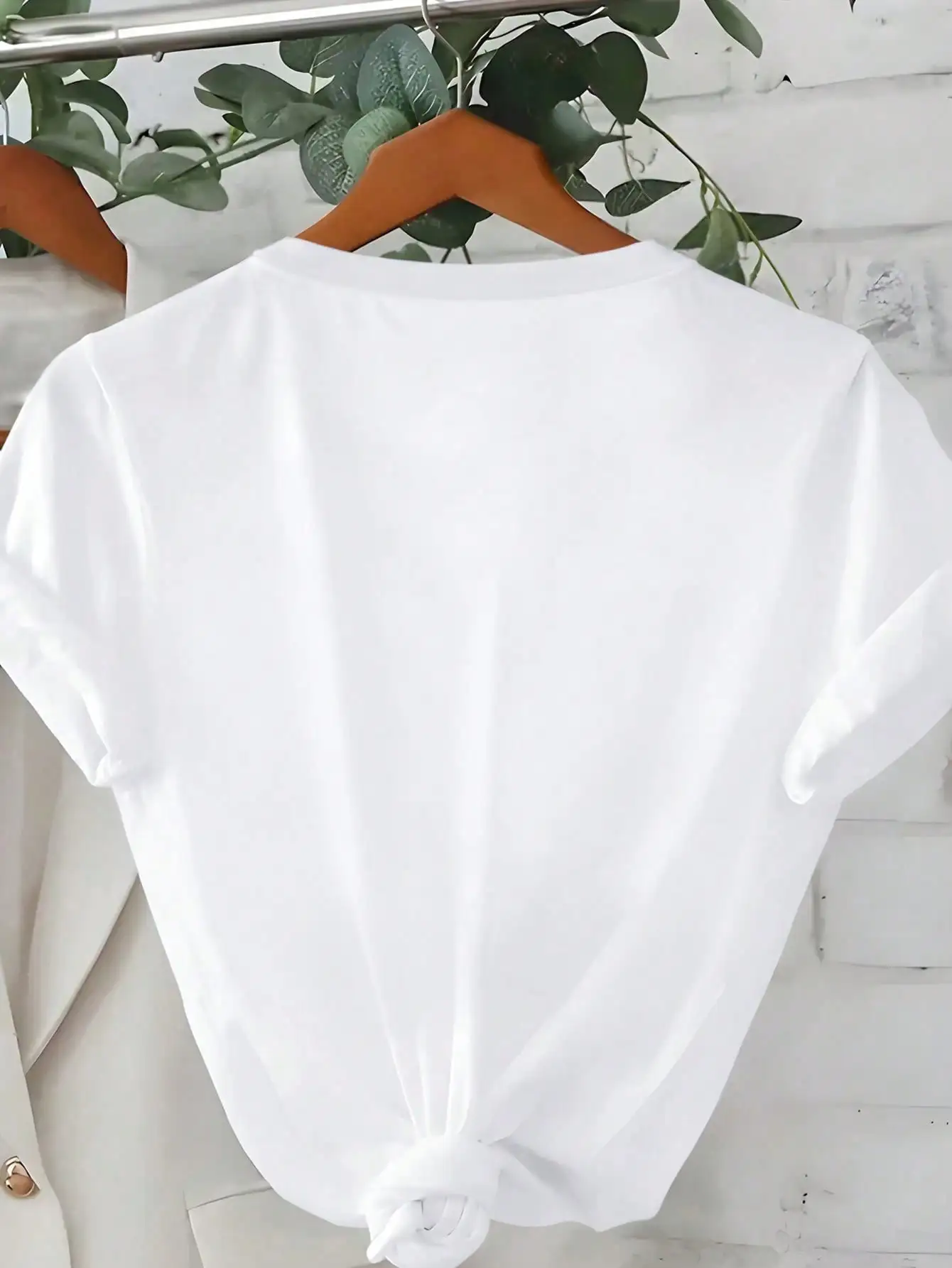 Women's Regular Fit White T-Shirt Featuring Golden Cherry And Leopard Tropical Print