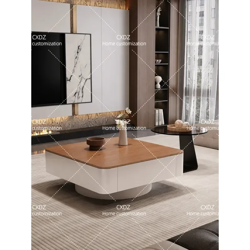 Modern Minimalist Walnut Grain Square Coffee Table High End Home Living Room Large Capacity Storage Combined Coffee Table