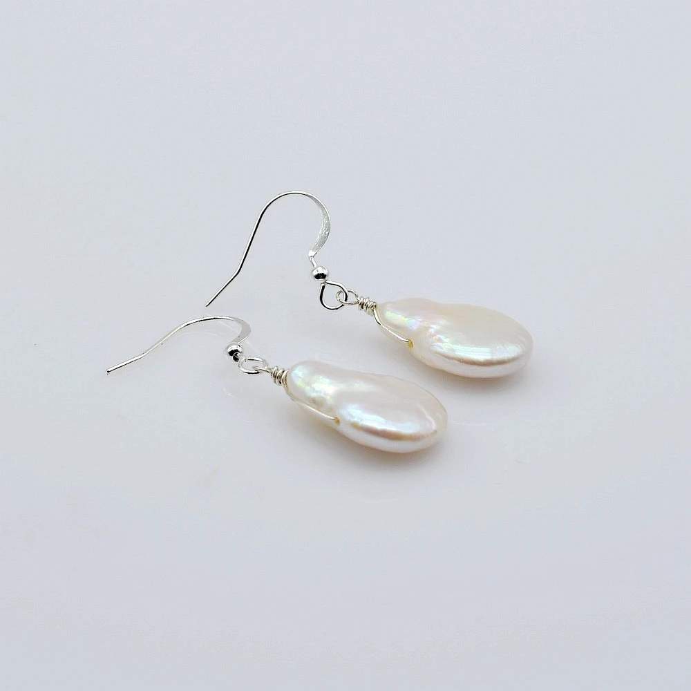 Women's Earrings White Natural Pearl Earrings Drop Shaped Baroque Earrings Handmade Jewelry Girls Jewelry Gift