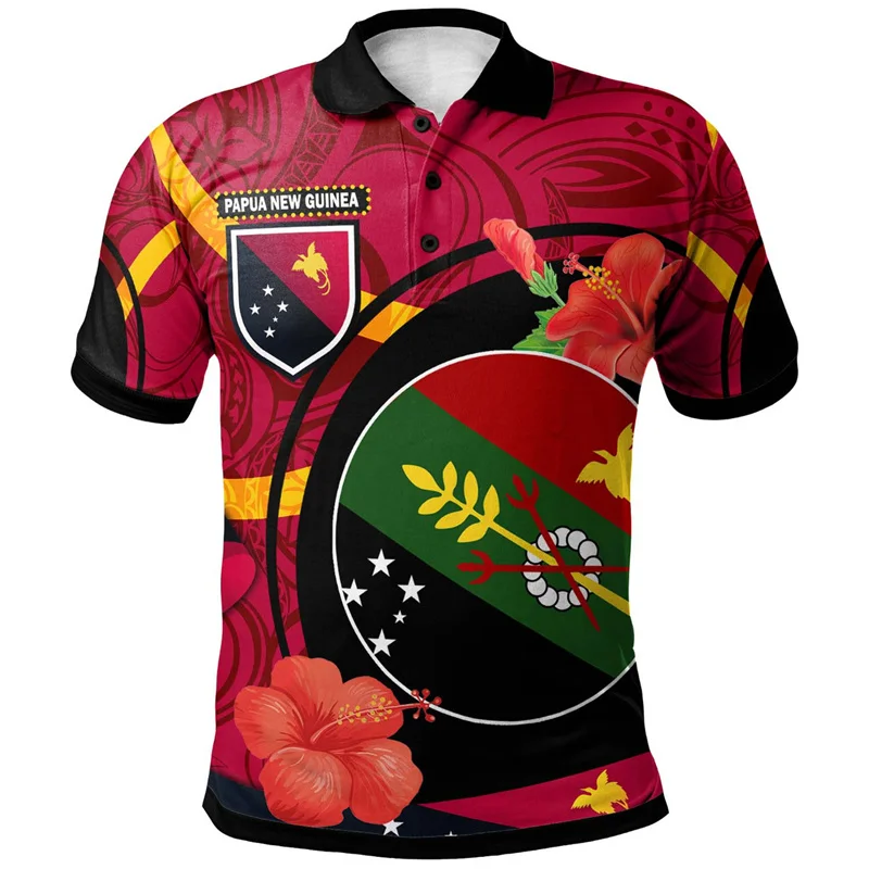 Fashion Polynesian Graphic Polo Shirt For Men 3d Print Papua New Guinea Short Sleeves Button Tees Casual Street Lapel T-Shirt