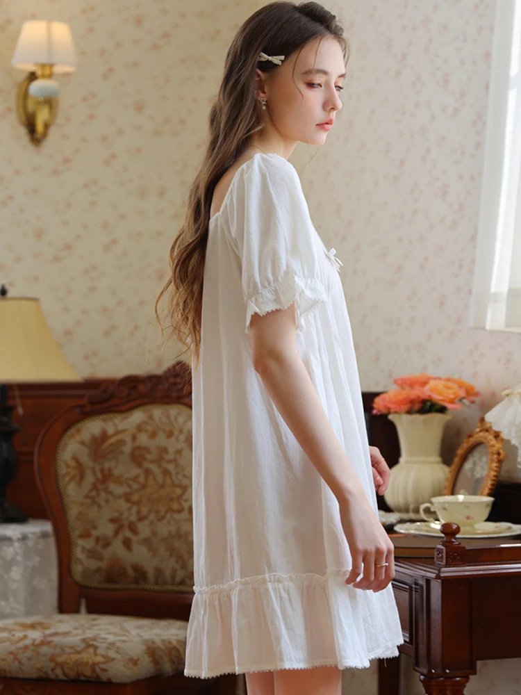

Retro Court Sle ort Sve Cotton Nightgown Summer New Sweet Princ Thin ort Skirt Spwear Youth Casual Home Use
