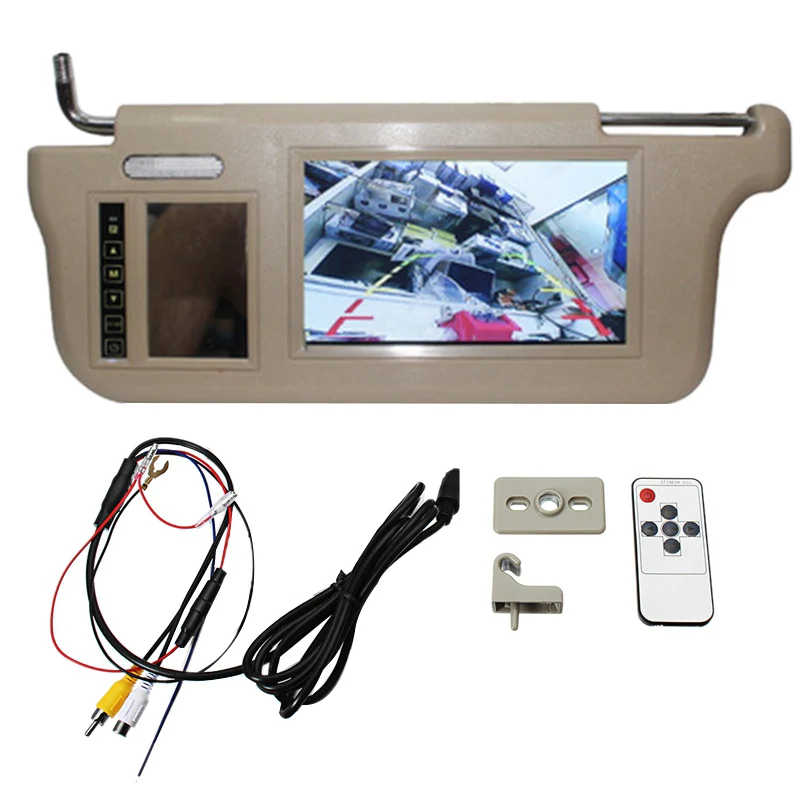 

7 Inch Car Sun Visor Mirror Screen LCD Monitor DC 12V Beige Interior Mirror Screen Left Side for AV1 AV2 Player Camera