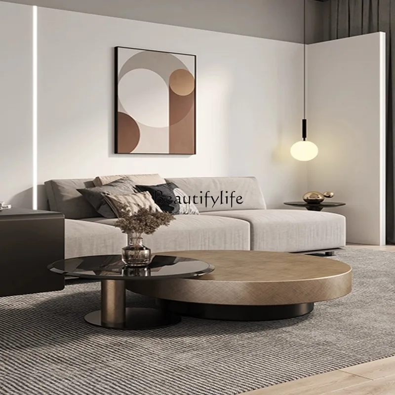 Simple small apartment household living room bronze coffee table Italian stainless steel combination