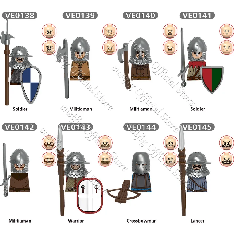 MOC Medieval Military Castle Knight Soldier Action Figure Building Block Lancer Guard Archer Armor Warrior Shield DIY Bricks Toy