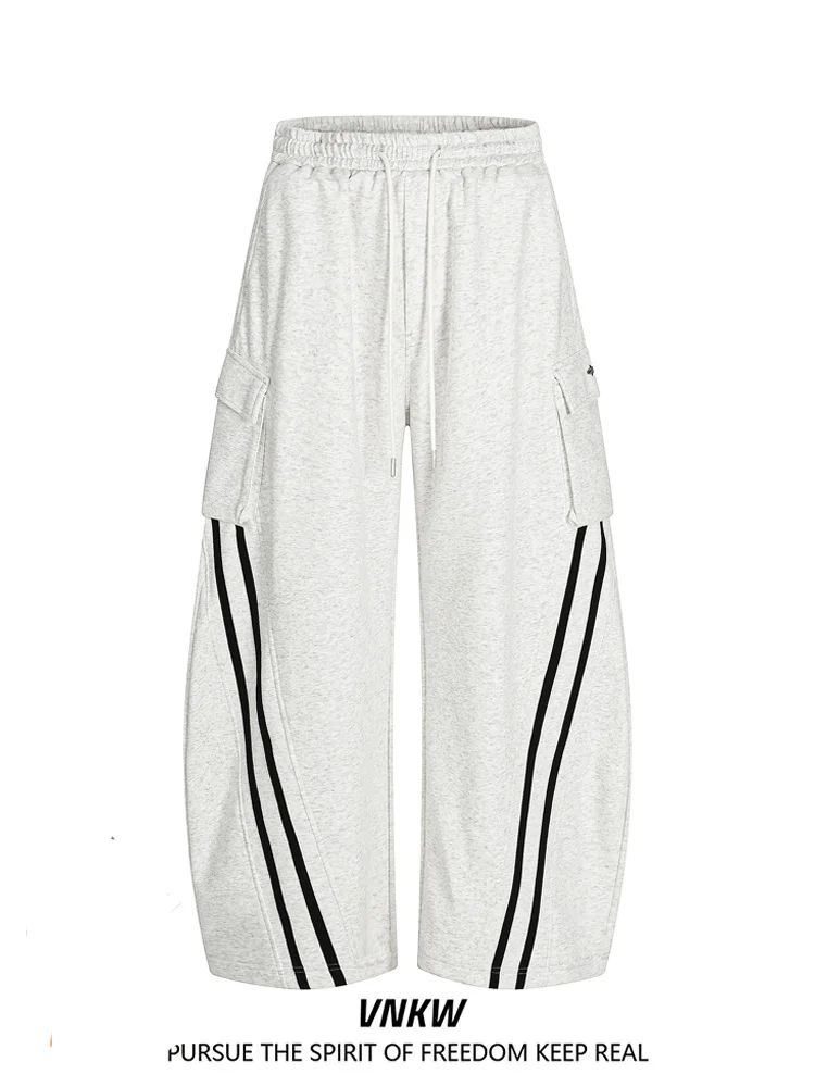 

Модные повседневные брюки-карго унисекс с широкими штанинами, свободного кроя, с завязками на талии, в полоску