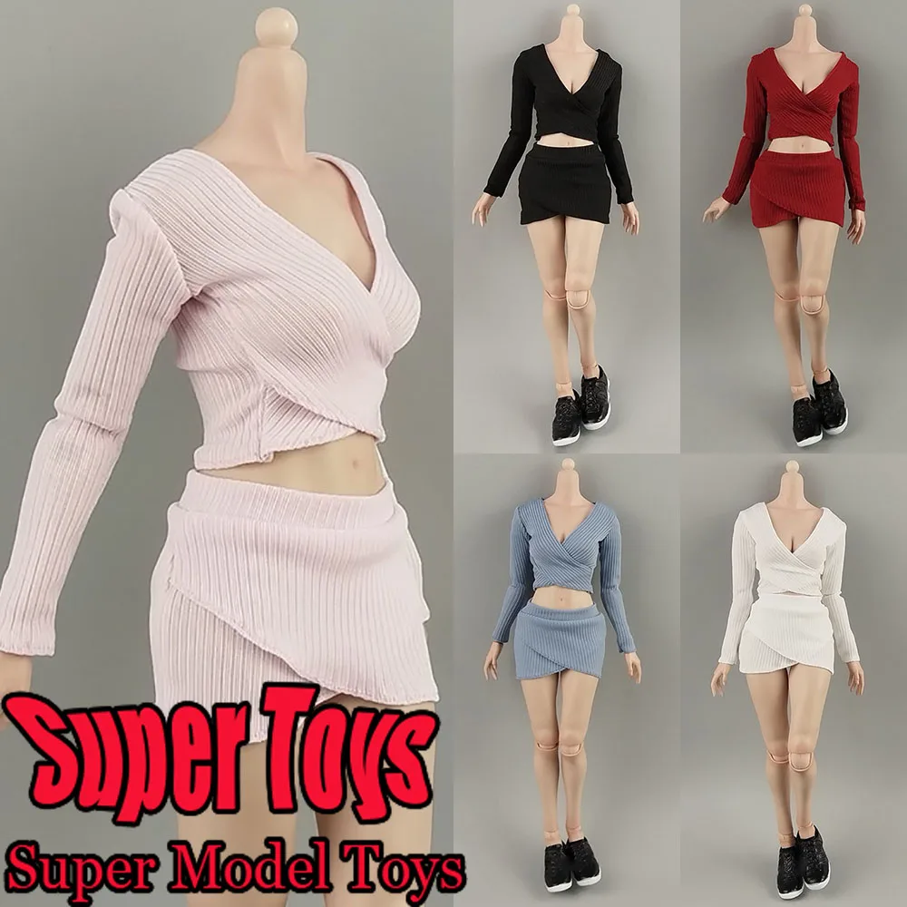 

9 цветов, масштаб 1/6, одежда для женщин-солдат, вязаный полосатый топ с длинными рукавами и юбкой, комплект для 12 дюймов, экшн-фигурки, куклы, игрушки