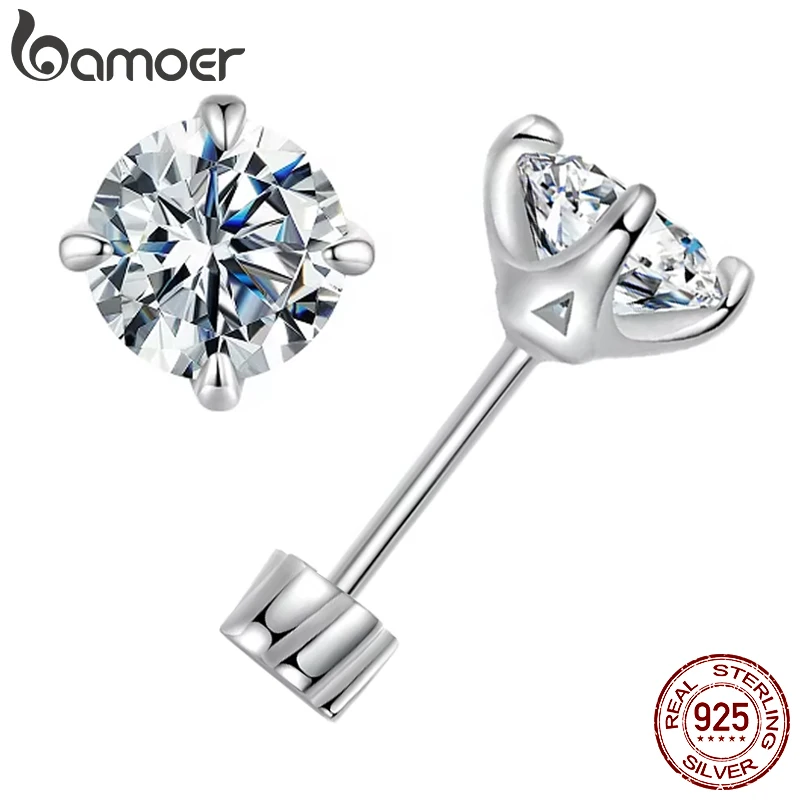 BAMOER 클래식 Moissanite 귀걸이, 925 실버 브릴리언트 4 프롱 라운드 컷 랩에서 만든 다이아몬드 웨딩 약혼 귀걸이