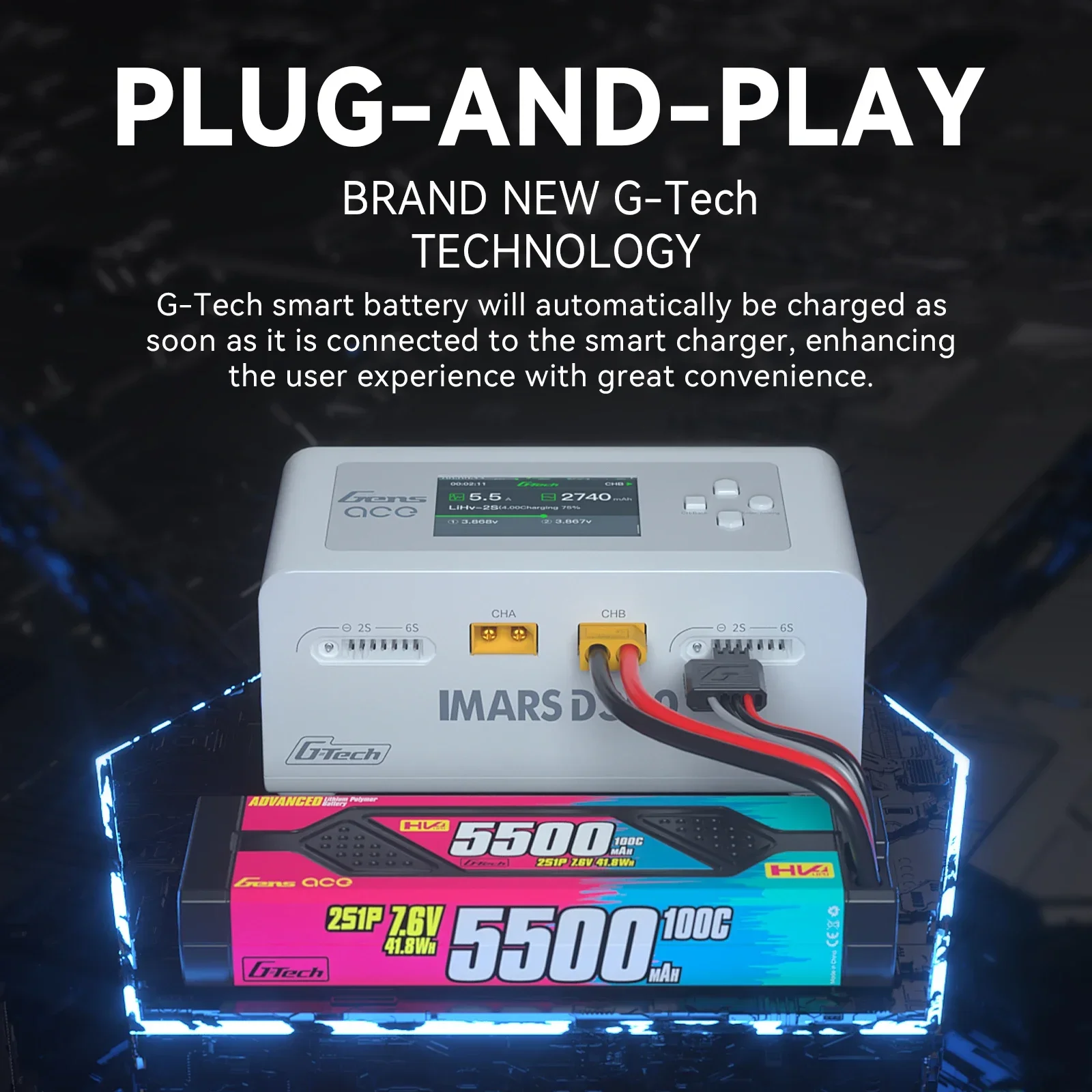 Gens Ace IMARS D300 شاحن ميزان ذكي ثنائي القناة شاحن بطارية ليبو سلسلة G-Tech لطائرة RC FPV بدون طيار ليبو #5