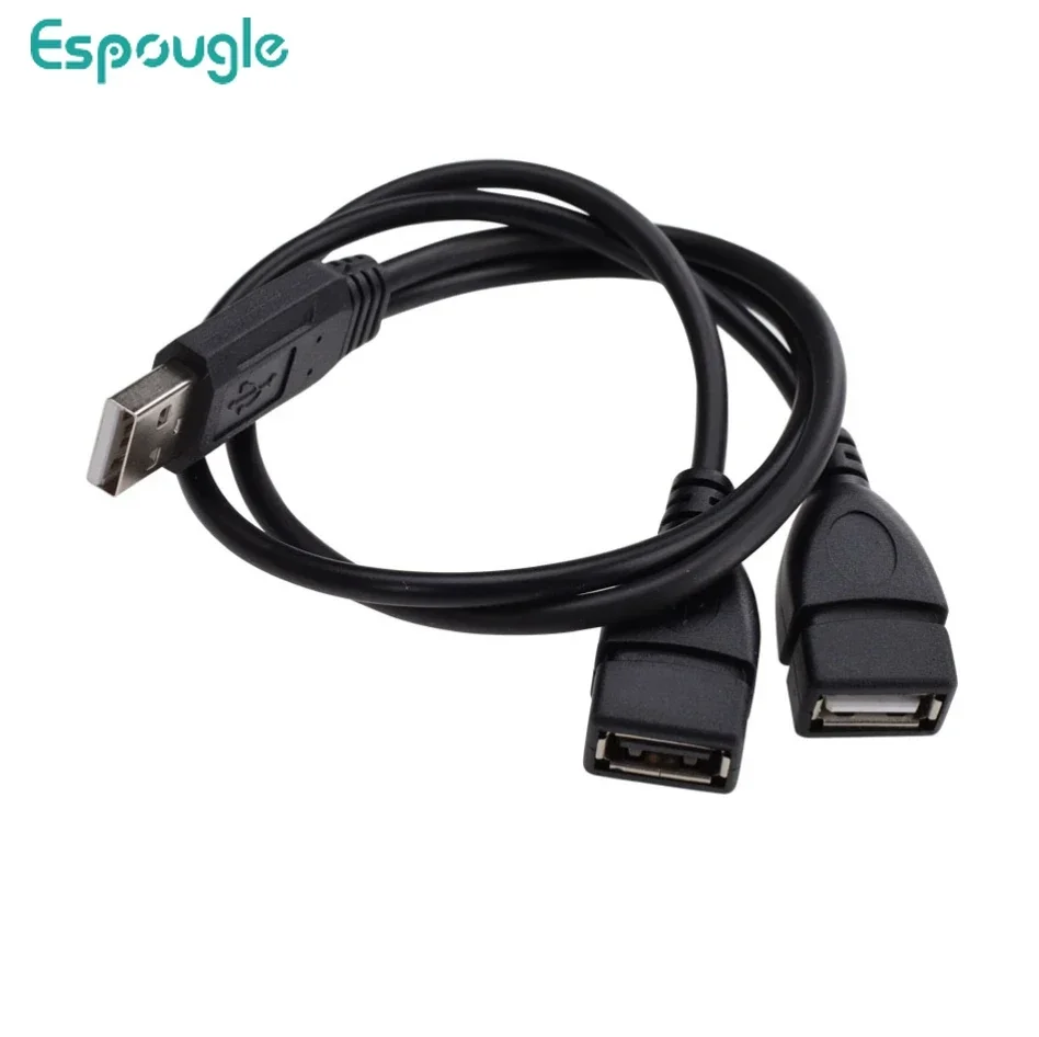 

40cm Y Splitter Extension Line Charging Cord USB 2.0 A 1 Male to 2 Female Data Hub Power Adapter Converter