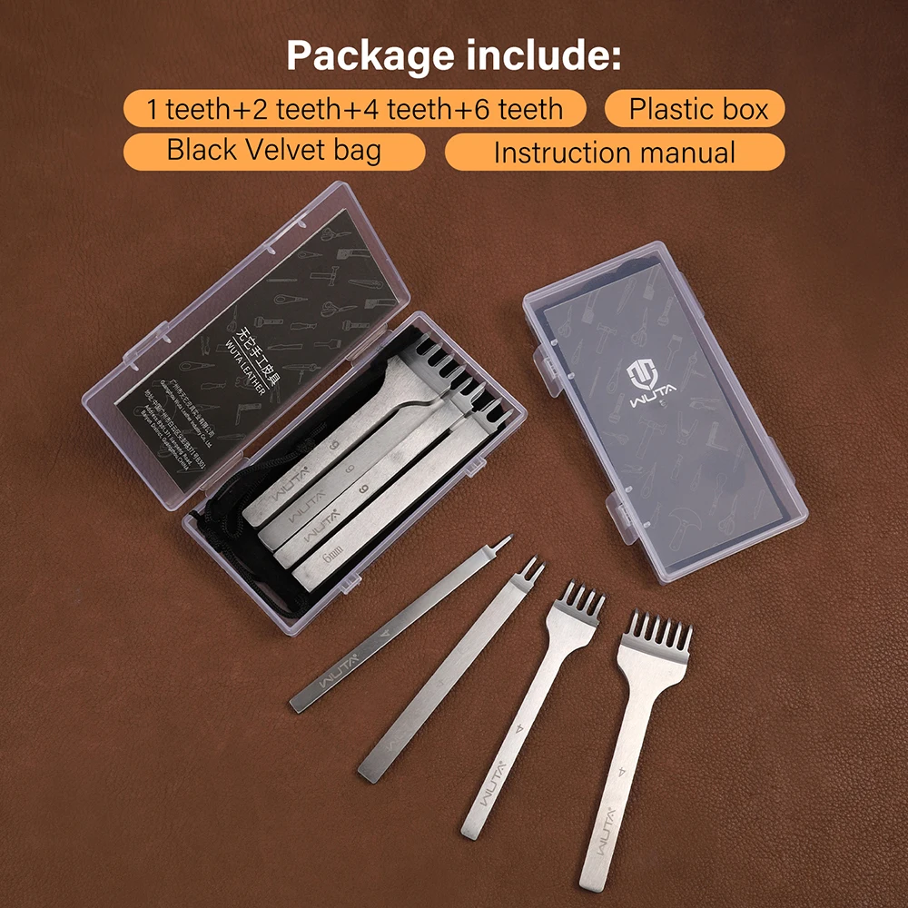 WUTA 1Set 4pcs Basic Leather Chisel Tool Diamond Pricking Iron Hole Punch Stitching Leather Craft tools 3/4/5/6mm 1-2-4-6 teeth