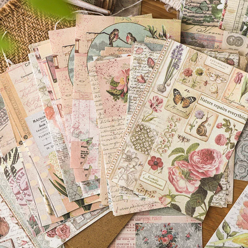 100 pcs Vintage Material Paper DIY Diary Album Background Paper Decoration Flower Butterfly Scrapbooking Junk Journal Supplies ﻿