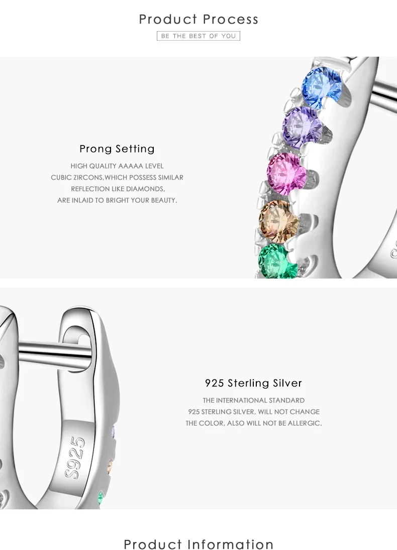 Pure 925 Sterling Silver Mini Hoop Earrings for Daughter Children Girls Kids Rainbow Color Zircon tragus Earring Fine Jewelry