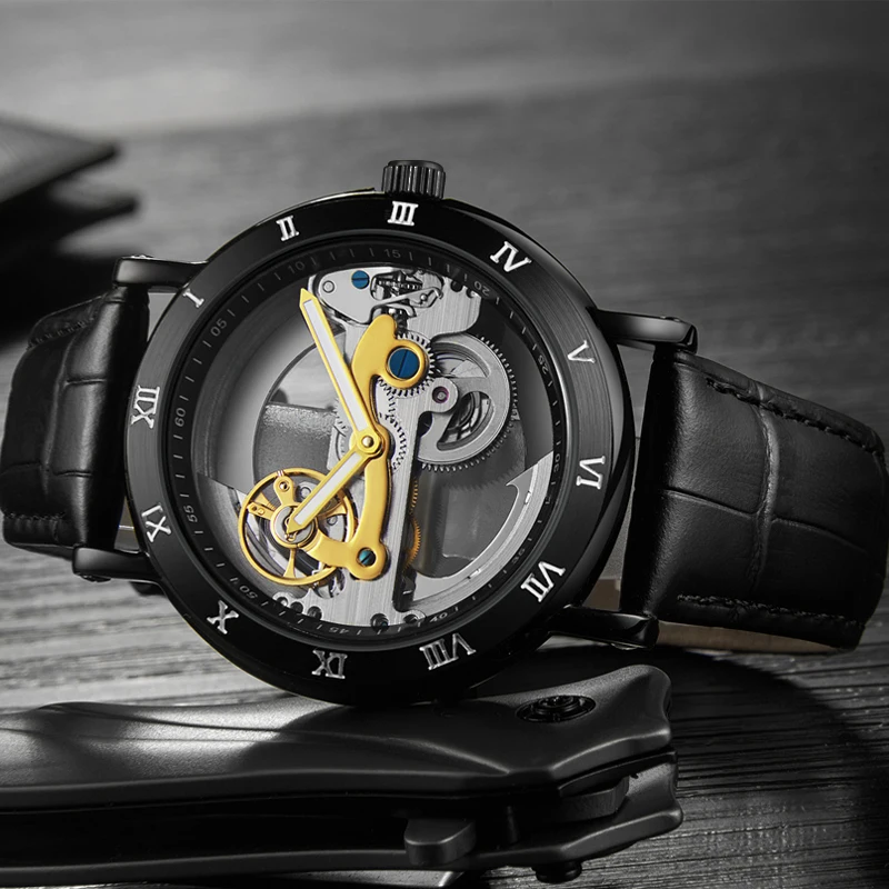 Fashion Transparent Skeleton Mechanical Watch for Man Watches Automatic Watches Mechanical Wristwatches Mens Watch Reloj Hombre
