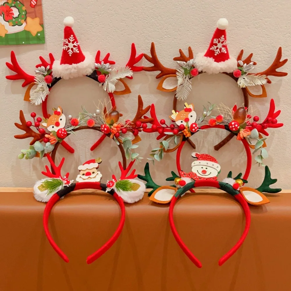 Cute Antiskid Christmas Deer Antler Headband Headwear Accessory Santa Claus Headband Mesh Yarn Little Girl Anti Slip Headwear