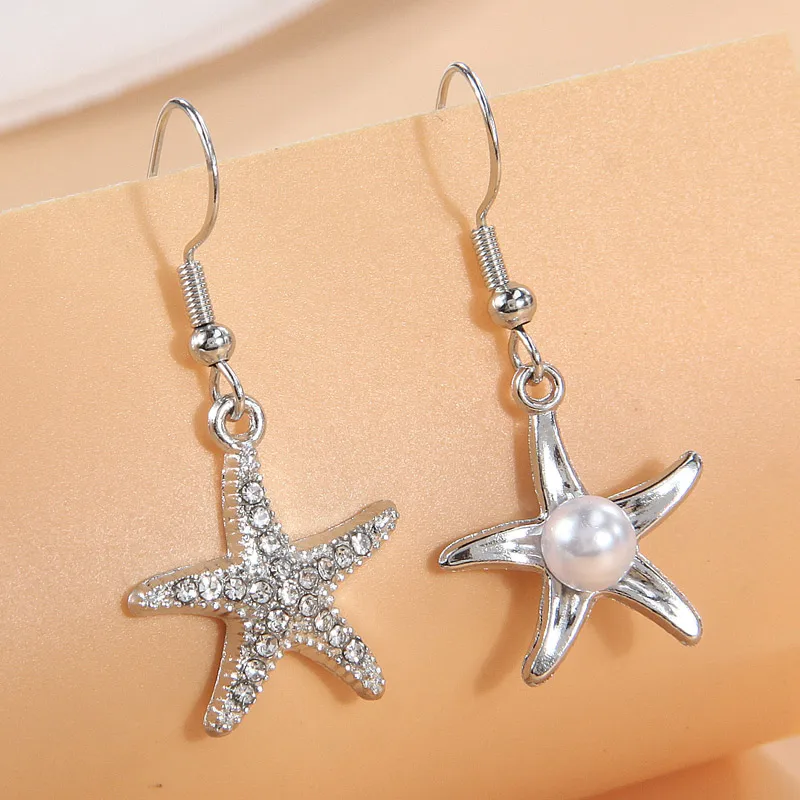 Mode asymmetrische Seestern geformte baumelnde Ohrringe für Frauen Strass Dekoration Ohrringe Modeschmuck Geschenk