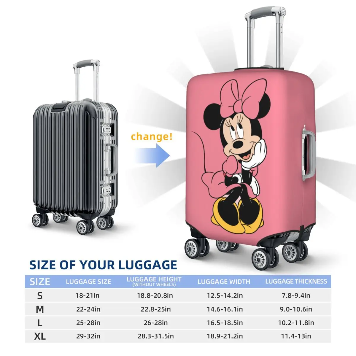 Minnie Mouse Mickey Travel Luggage Cover Durable Suitcase Protector Washable Baggage Covers Fits 18-32 Inch Luggage