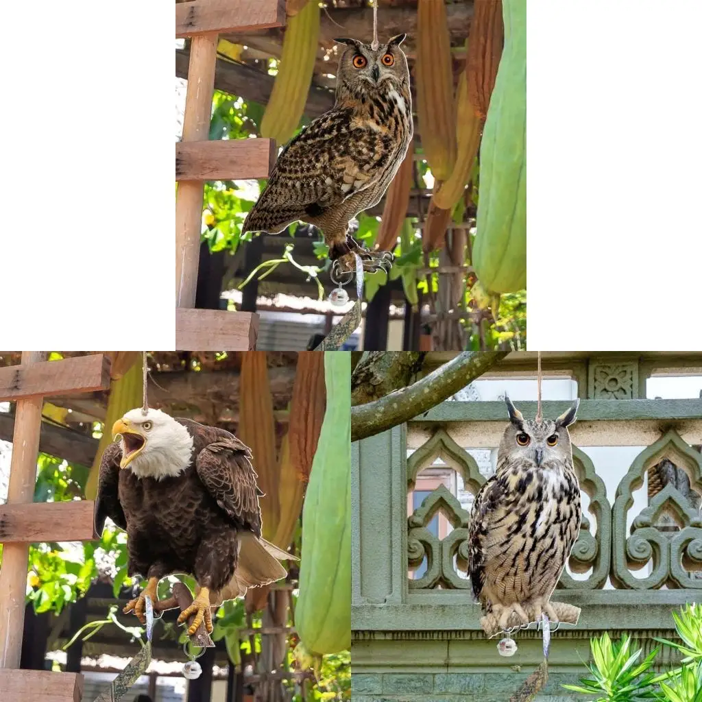 L43A Outdoor Garden Ringing with Owl to Deter Birds Hanging Pendant Bird Scarer