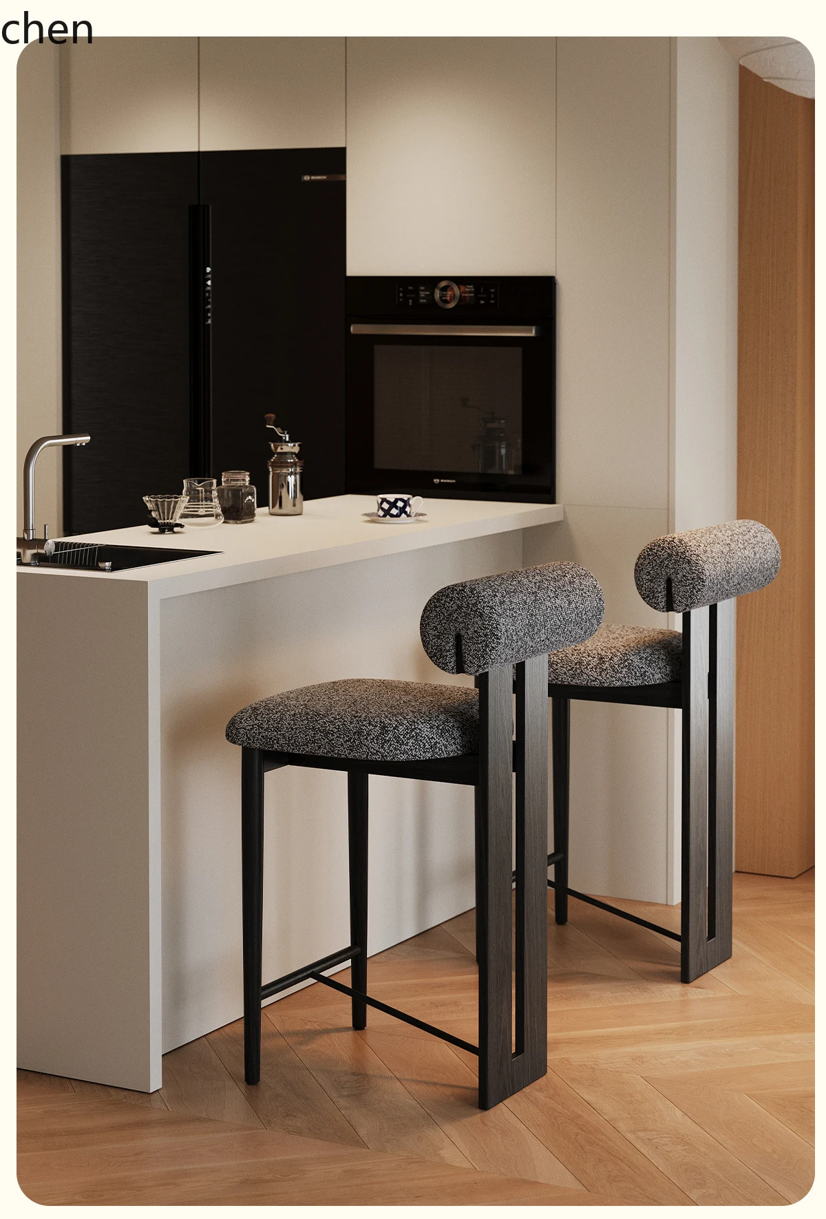 

HXL medieval bar chair solid wood island bar chair backrest high stool