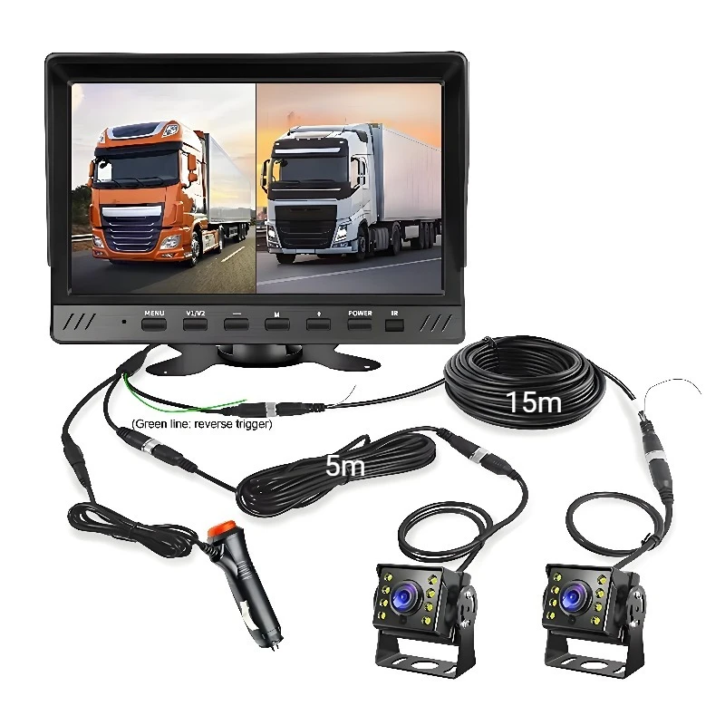 

7" IPS 2CH DVR Monitor 1080P LED IR Night Vision Waterproof Reverse Camera 2PCS for Parking Aid System 12V 24V Truck RV Van