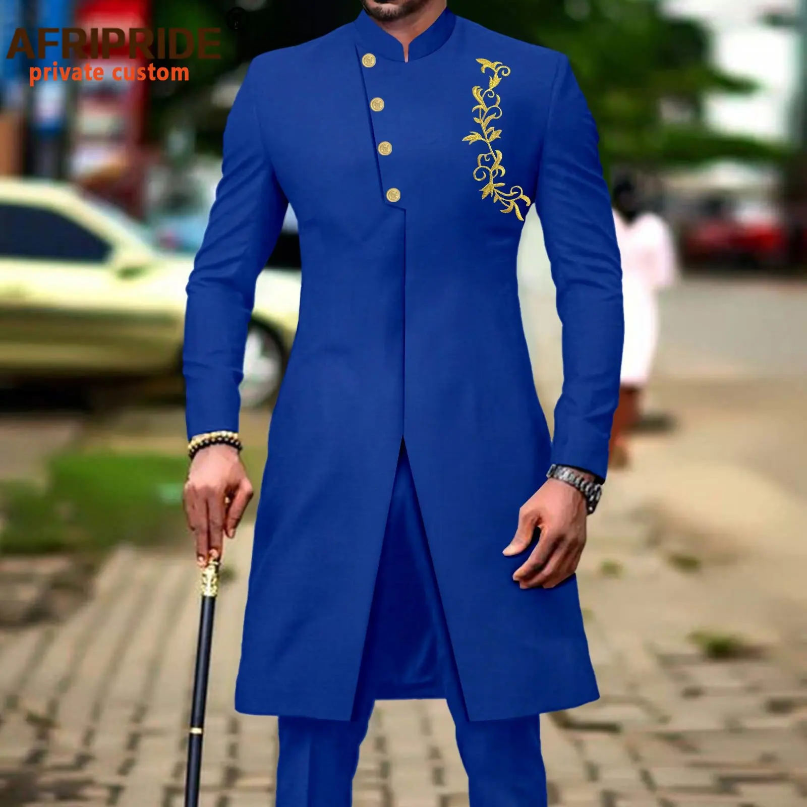 African Suits for Men Single Breasted Embroidery Full Sleeve Silim Fit Blazer and Pants 2 Piece Set Dashiki Outfits A2316056