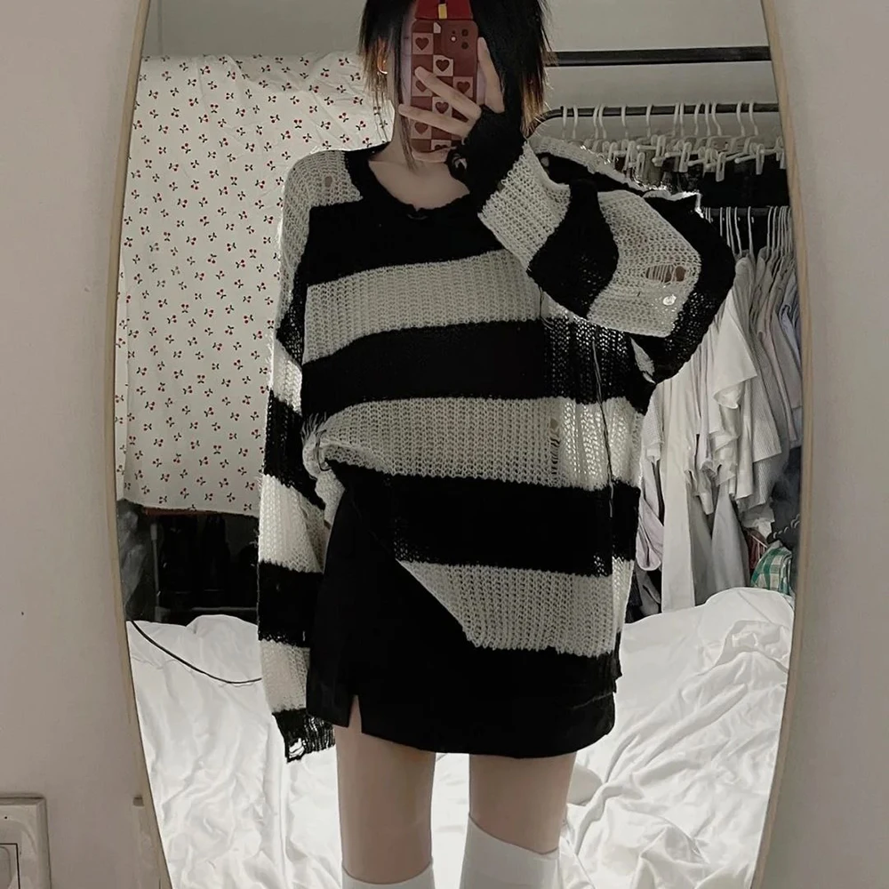 Anime NANA Okazaki Shinichi Cosplay Costume Unisex Stripe Knitted Sweater Autumn Ripped Irregular Sweaters Top Clothes Halloween