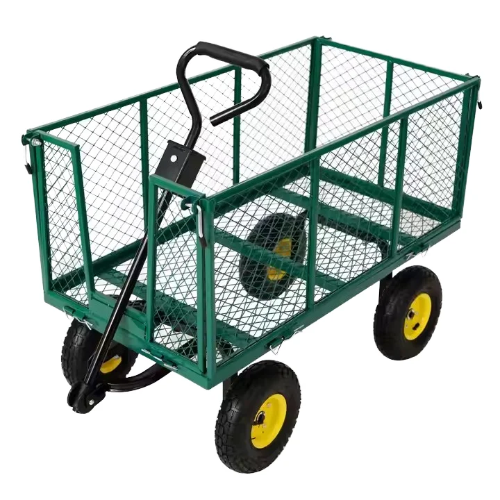 Stainless Steel Folding Four-Wheel Tool Garden Utility Cart with Platform Design