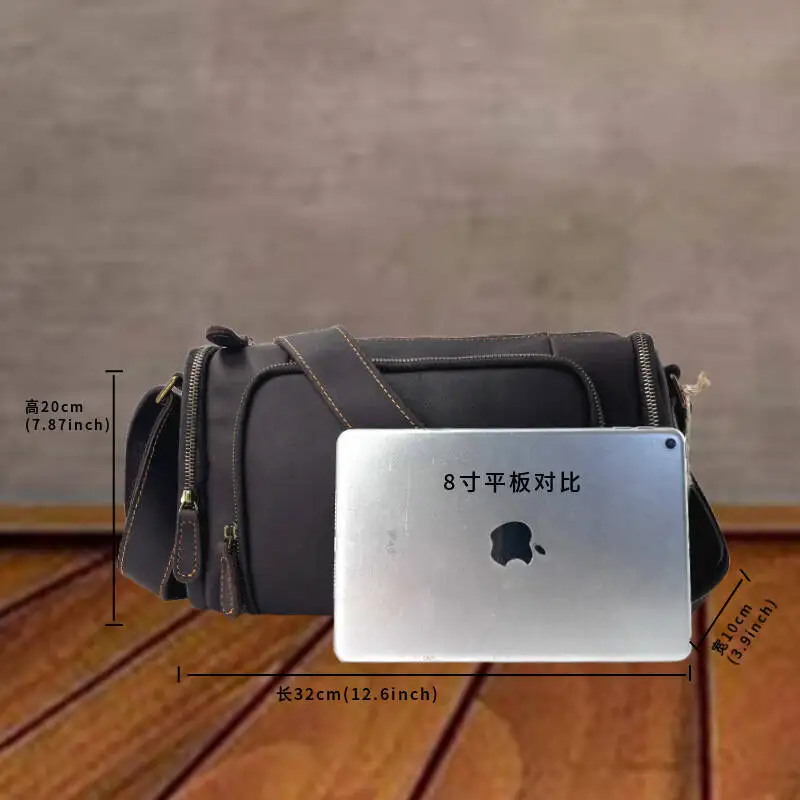 XZAN Men Bags Men's Bags Fashion Vintage Genuine S Single Shoulder Fashion Crossbody Versatile Portable Crazy Horse Leather Casu