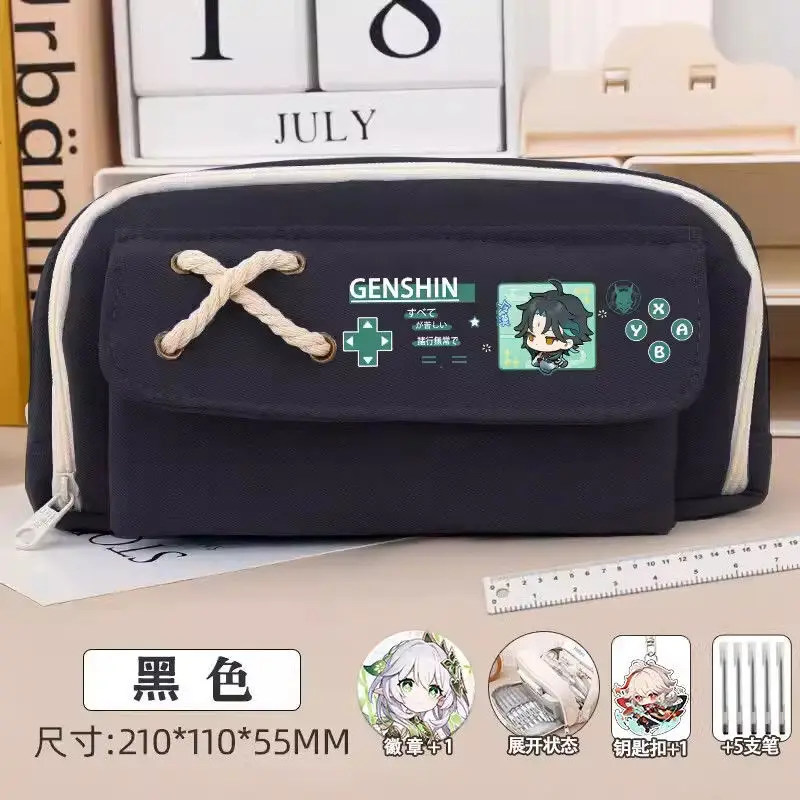 Genshin Impact Aesthetic Boys Girls Children Junior High School Students Case Large Capacity Stationery Box Pencil Canvas Anime