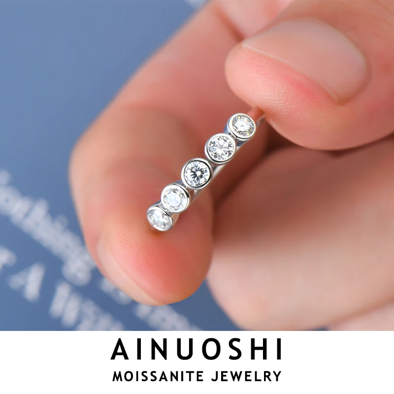 AINUOSHI anelli in argento Sterling 925 originali 3mm Bezel Setting anello con diamanti Moissanite per le donne Eternity Finger Jewellery Gift