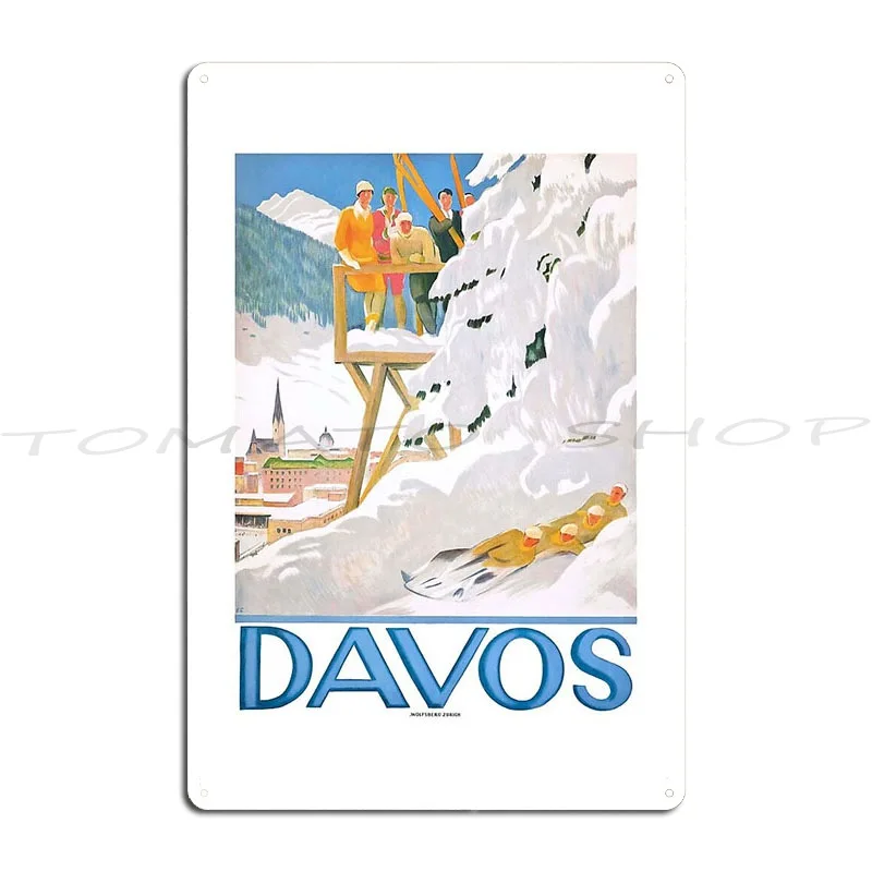 1918 Davos Switzerland Winter Sports Poster Metal Signs Club Wall Decor Pub Wall Printed Tin Sign Poster