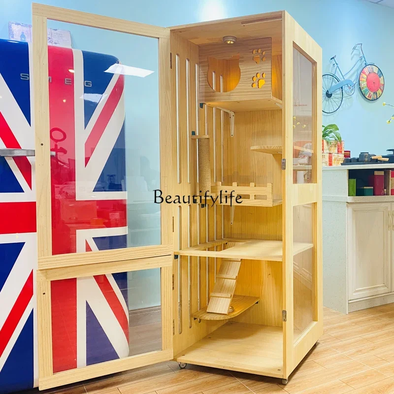 FG10Solid Wood Cat Villa Display Cabinet Hotel Pet Cage