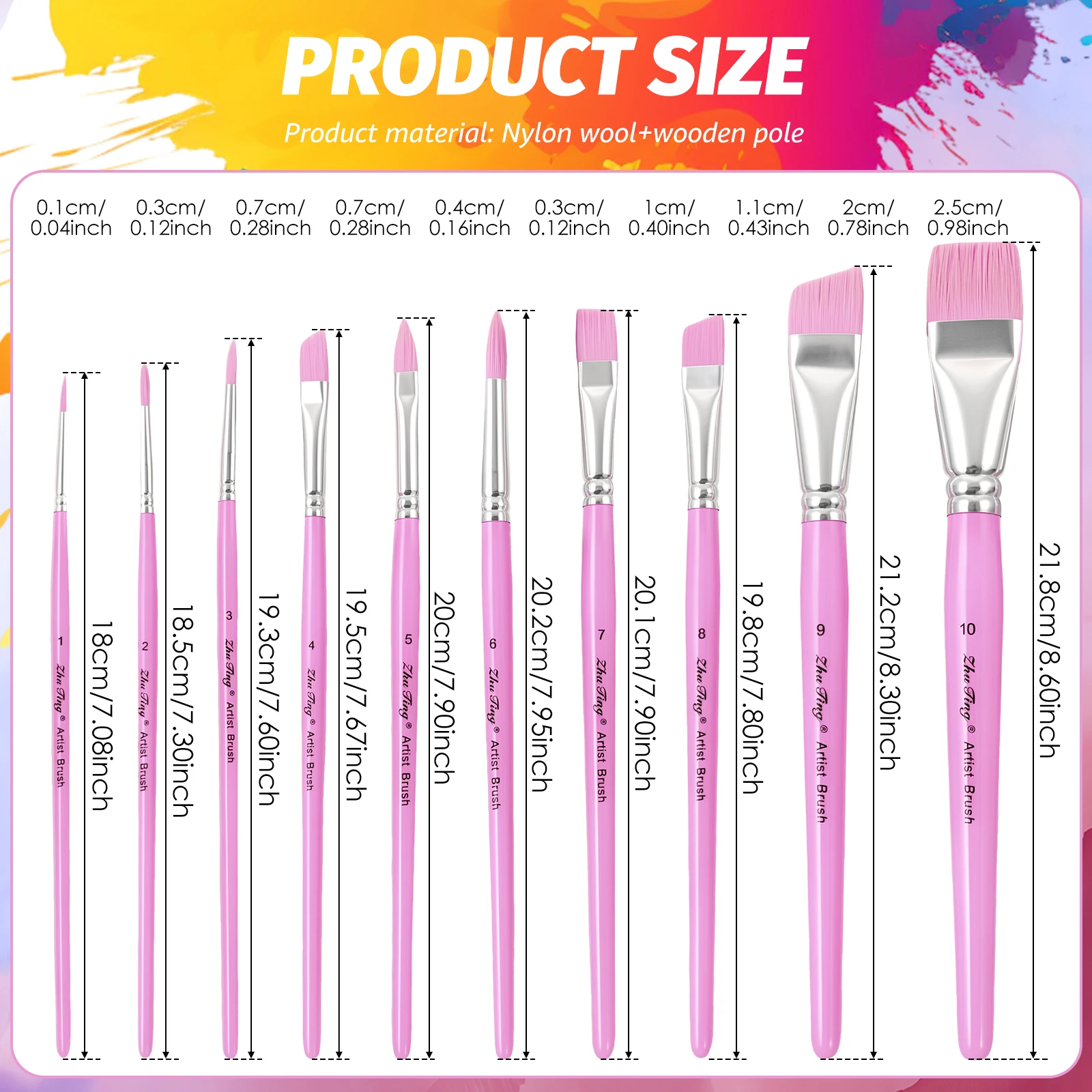 10 Pcs Face Brush Professional Face Painting Brush Set with Premium Nylon Bristles for Acrylic Watercolor Oil Body Paint Brushes