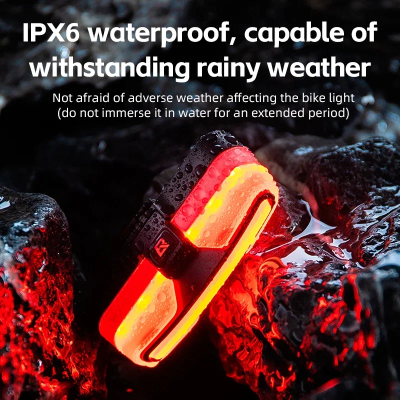 ROCKBROS IPX6 Bike Taillight Bicycle Tail Light Type-C Rechargeable LED Warning Rear Lamp 500mAh Smart Light Flashlight Outdoor