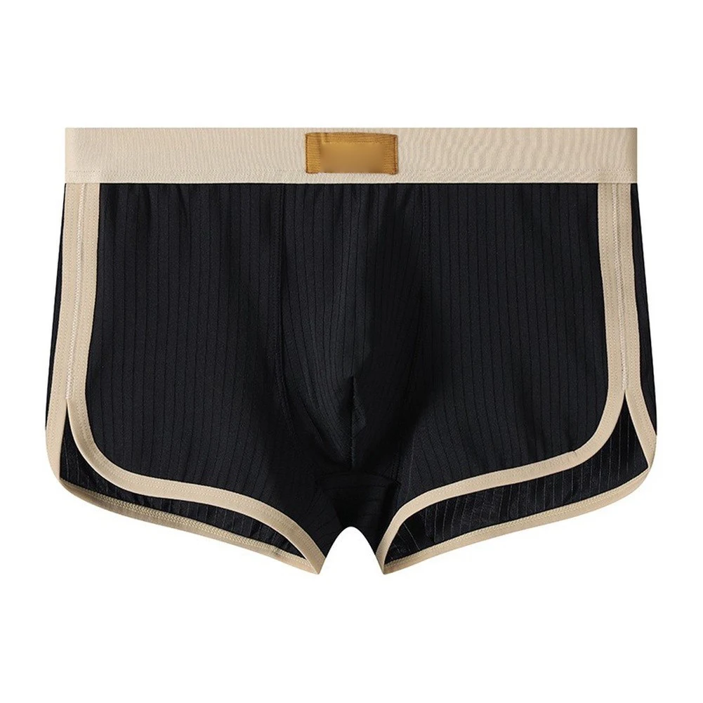 1pc Men's Boxer Shorts Bulge Pouch Contrast Color Striped Underwear Comfortable Breathable Trunks L~3XL Large Size Panties