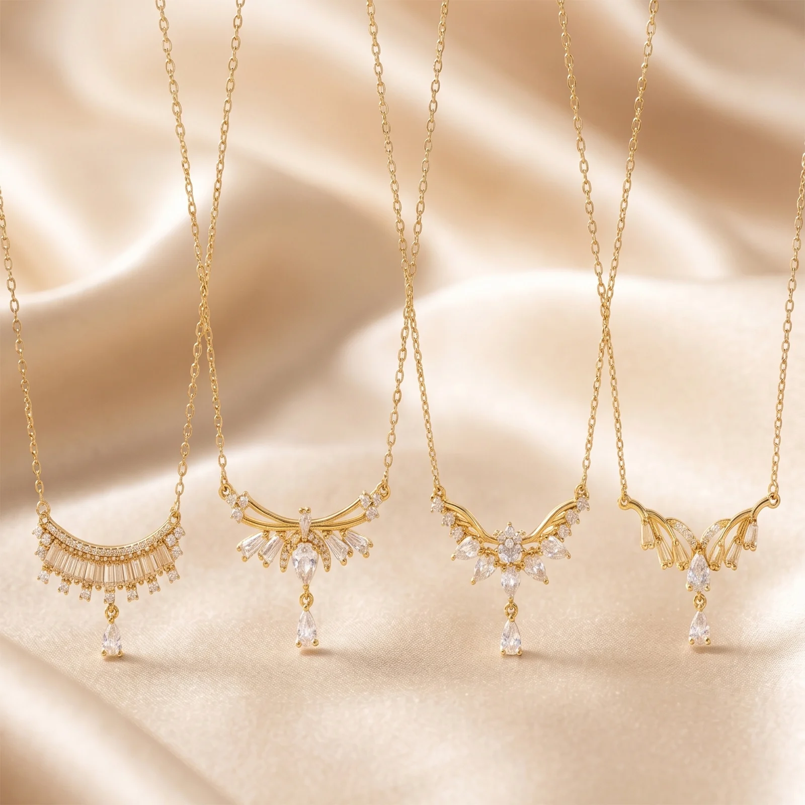 1pc Vintage Cubic Zirconia Pendant Charm Necklace 18K Gold Plated Brass Link Cable Chains Choker Necklace Women Party Jewelry