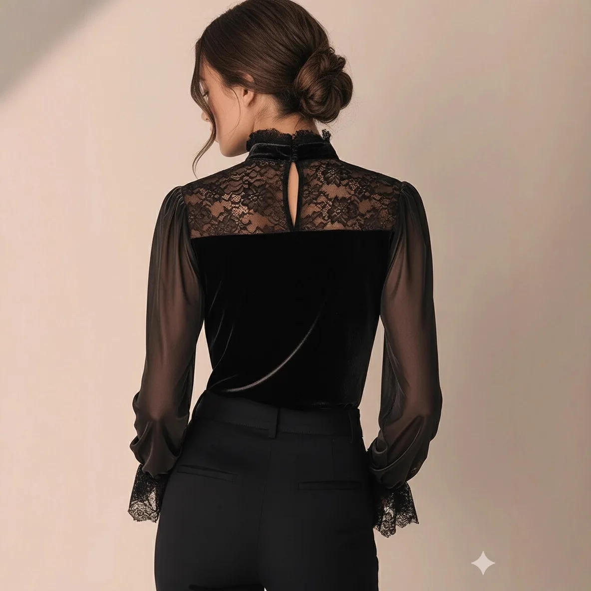 2026 New Fashion Lace Princess Sleeve Slim Shirt Women Spring Sexy And Elegant Solid Color V-neck Long-sleeved Top For Women