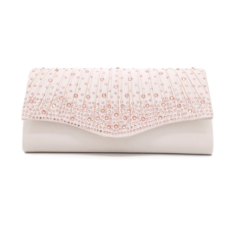 

Women'S Fashion Elegant Clutches Trend Satin Rhinestone Shoulder Bag with Thin Chain Party Banquet Dress Matching Evening Bags
