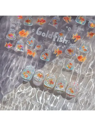 1 Uds. Lindo una bolsa de pegatinas de dijes de uñas de estrella de mar gelatina 3D océano pez burbuja adhesivo pegatina de uñas DIY decoraciones artísticas de uñas de verano
