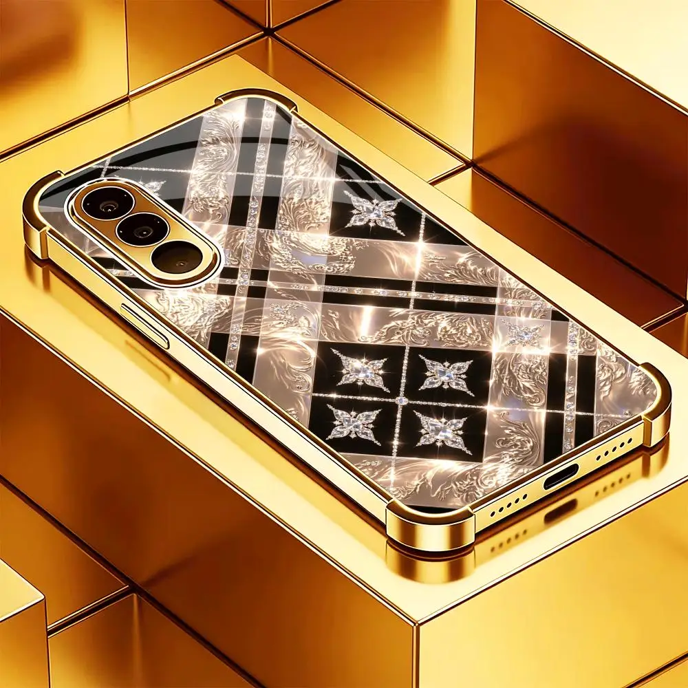 Rhinestone Butterfly Plaid TPU HD glass phone case for Samsung Galaxy S26 S25 S24 S23 S22 S21FE,Ultra,Plus Superstrong protectio