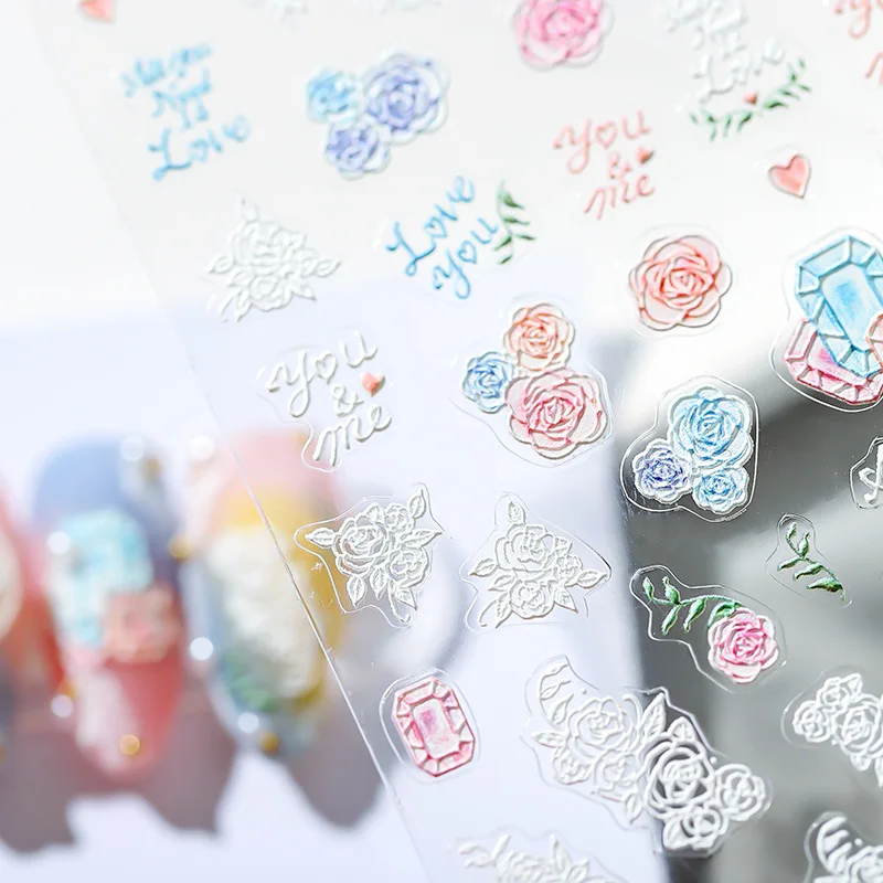 

Acrylic Engraved Colorful Line Flowers Letter Design Nail Sticker Decals DIY Slider For Manicuring Nail Art Decoration Z0605