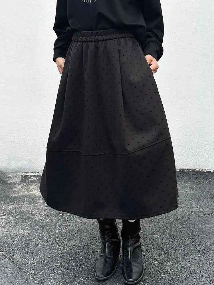 

Элегантная юбка трапециевидной формы с высокой эластичной резинкой на талии, серая в горошек, женская модная новинка весны и осени