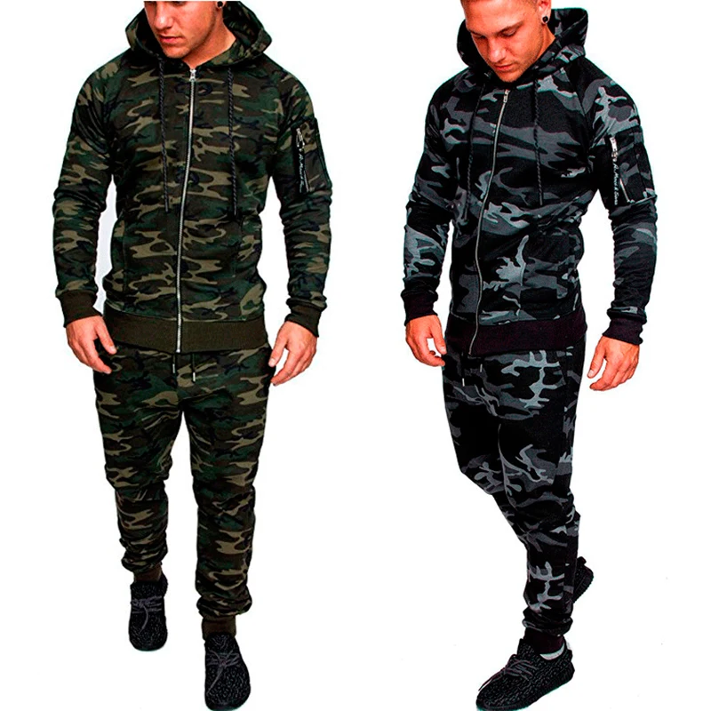 2024 new Men\'s Tracksuit Hoodie 2 Pieces Sets Costom Your Logo Camouflage Muscle Man Autumn Winter Tactical Sweat Jacket Pants