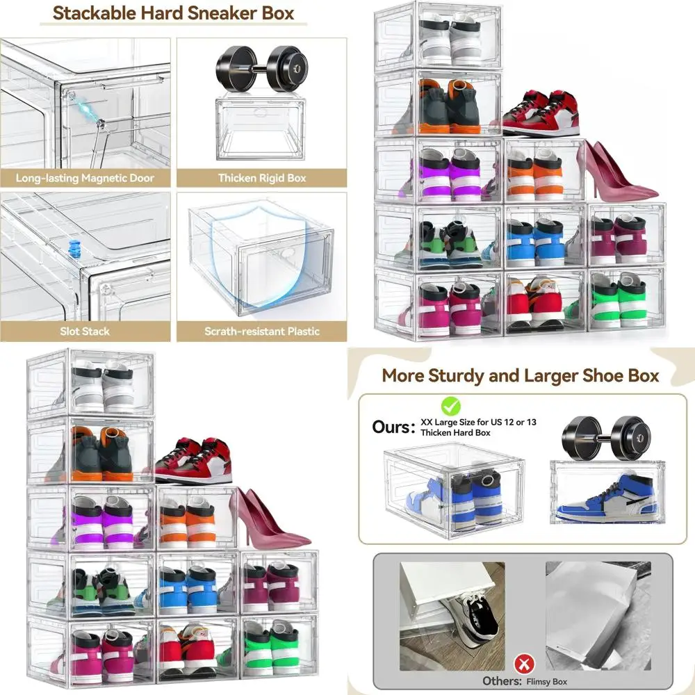 

9-Pack Clear Thick Plastic Shoe Storage Boxes, Stackable Organizer for Shoes and Sneakers, Easy Assembly, Display Case Container