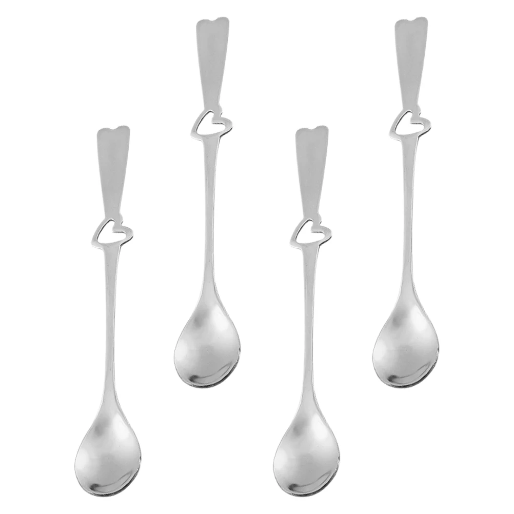 

4pcs Heart Design Stainless Steel Mixing Spoons Round Head Coffee Sugar Dessert Tasting Stirring Soup Yogurt Spoons