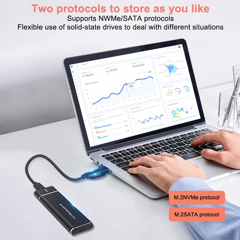 

Корпус SSD M.2 NVME/NGFF SATA SSD Дуплексный протокол с металлическим радиатором и интерфейсом Type-C 3.1