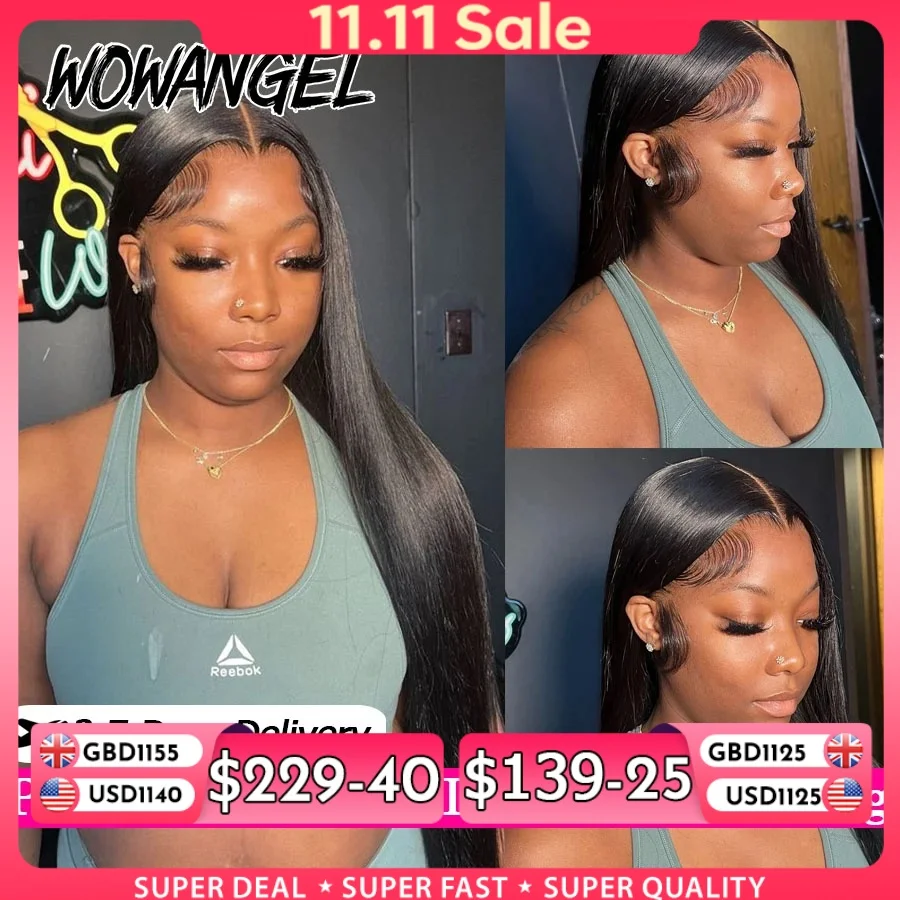 WowAngel 250% Pre Bleached 13x6 HD Lace Front Wigs 34in Glueless Straight Human Hair Wigs Pre Plucked Brazilian Hair For Women
